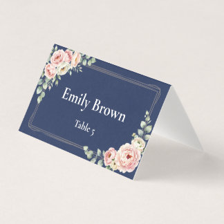 Elegant Navy Blue Watercolor Floral Wedding