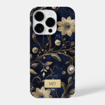 Elegant Navy Gold Floral Phone Case