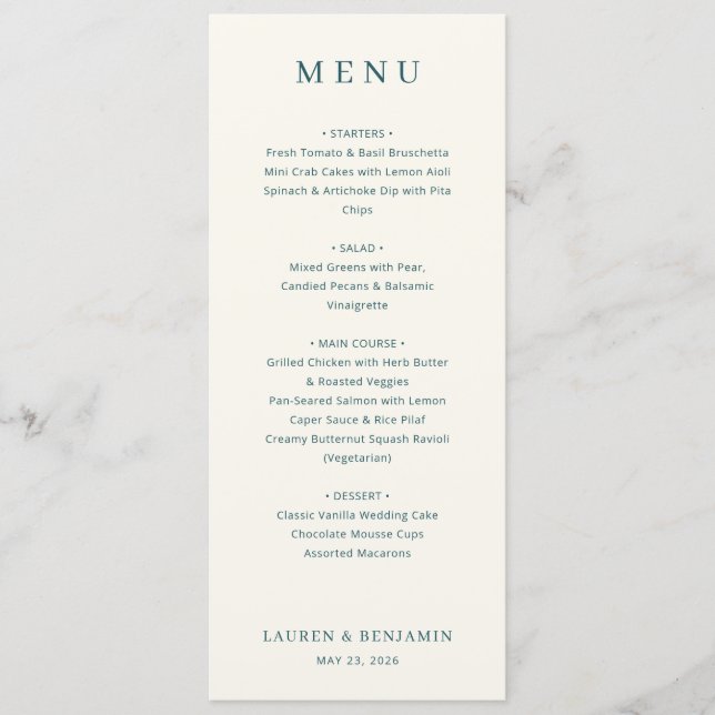 Elegant Navy Minimalist Menu (Frente)