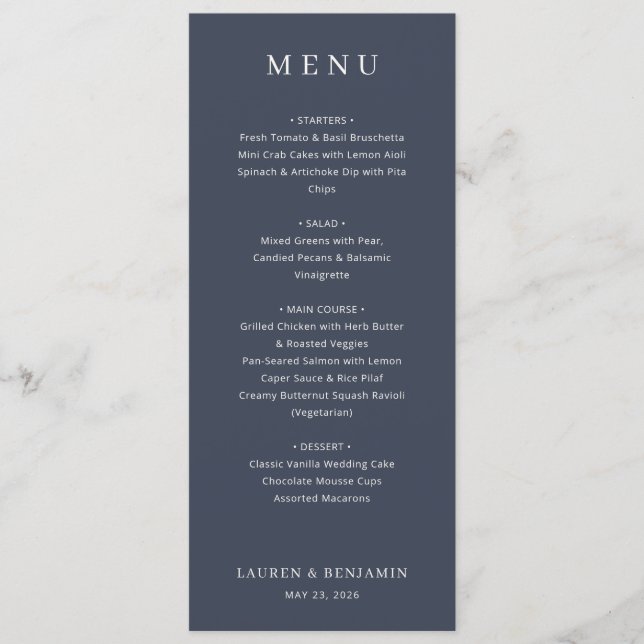 Elegant Navy Typographic Menu (Frente)