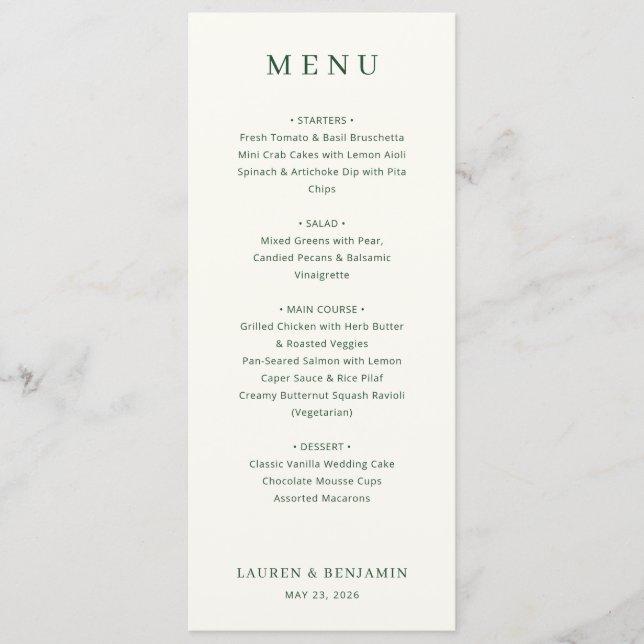 Elegant Off-White Serif Wedding Menu (Frente)