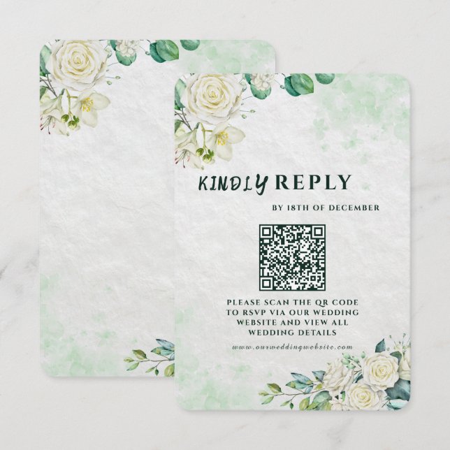 Elegant Organic Modern Wedding RSVP Card  (Frente/Verso)