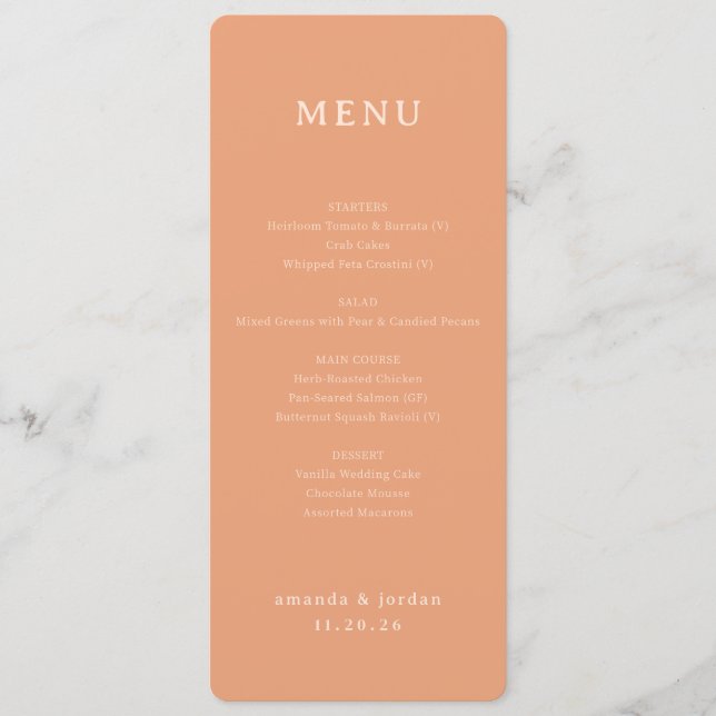 Elegant Peach Minimalist Menu (Frente)