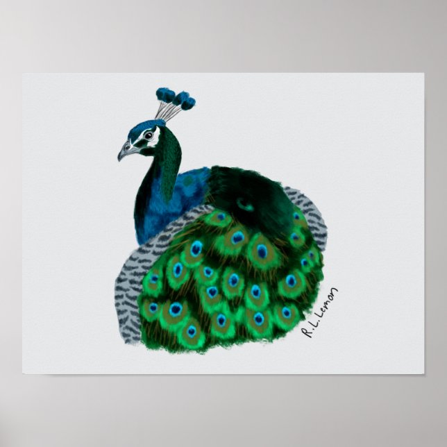 Elegant Peafowl Art Poster (Frente)