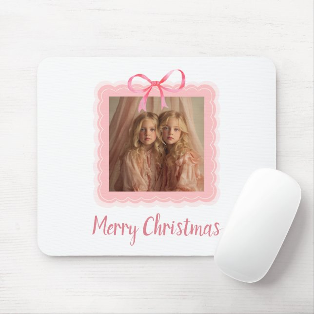 Elegant Pink Bow Merry Christmas Custom Mousepad (Com mouse)