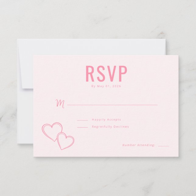 Elegant Pink Hearts RSVP (Frente)