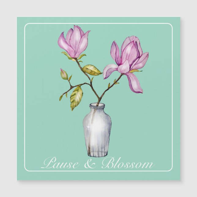 Elegant Pink Magnolia Watercolor in Glass Vase (Frente)