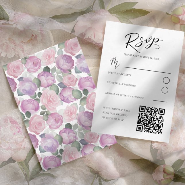 Elegant Pink Rose RSVP Wedding Card (Criador carregado)