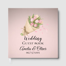 Élégant Pink Tulipes Buquê Livro de Convidados