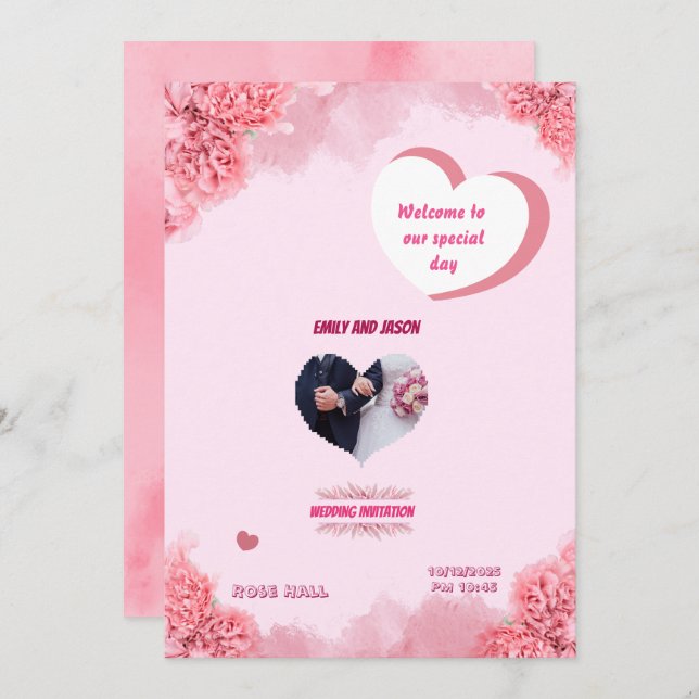 Elegant Pink Wedding invitation (Frente/Verso)