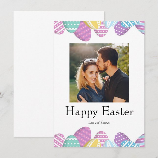 Elegant Pretty Chic Photo Happy Easter Eggs Card (Frente/Verso)
