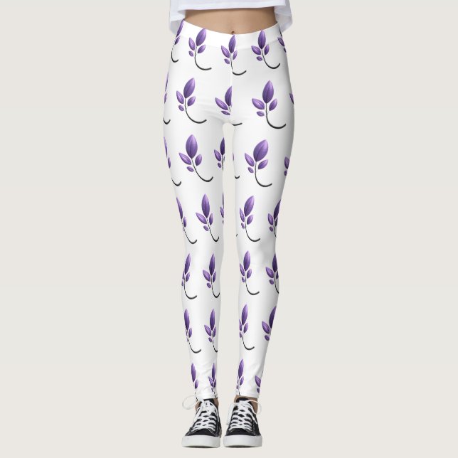 Elegant Purple Botanical Pattern Leggings (Frente)