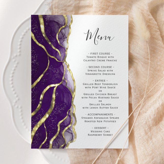 Elegant Purple Gold Ink Wedding Menu (Criador carregado)