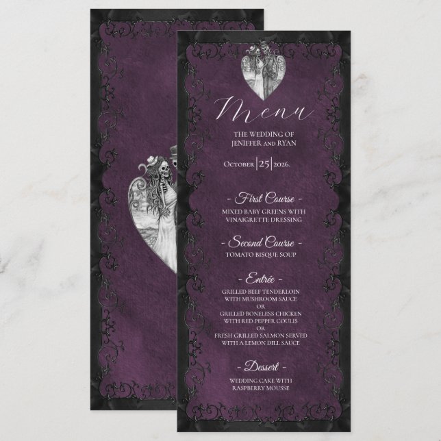 Elegant purple Gothic Wedding Menu (Frente/Verso)