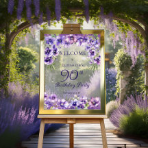 Elegant Purple Violets Floral 90th Birthday Party