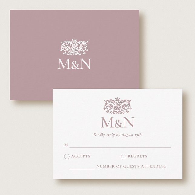 Elegant RSVP Wedding Monogram Pink Enclosure (Criador carregado)