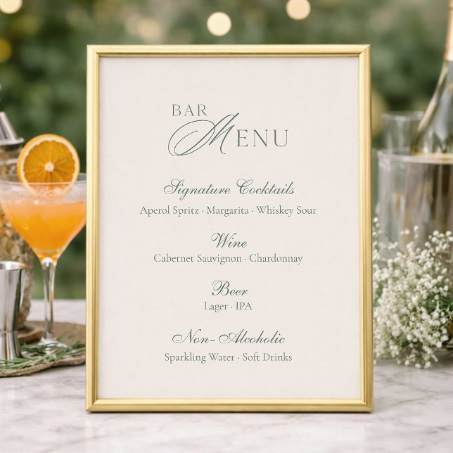 Elegant Sage Green Bar Menu Wedding Sign (Criador carregado)
