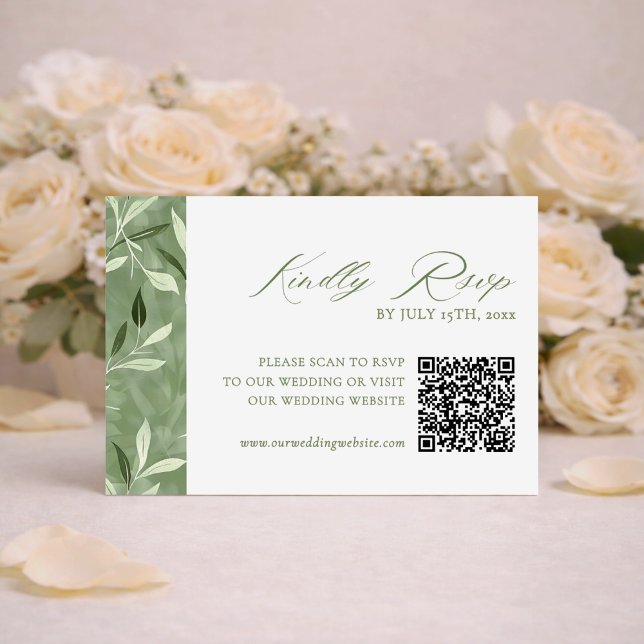 Elegant Sage Green Botanical Wedding Qr Code RSVP (Criador carregado)