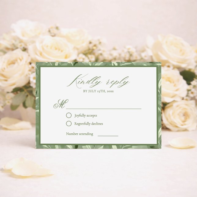 Elegant Sage Green Botanical Wedding RSVP Card (Criador carregado)