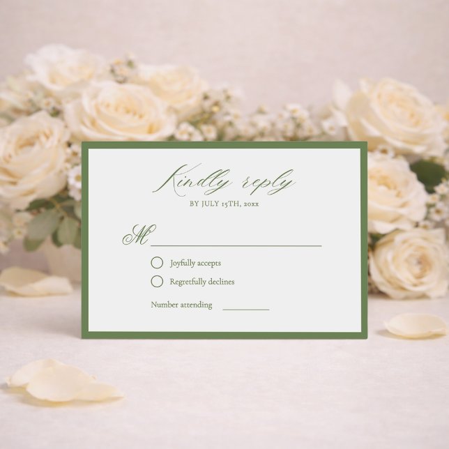 Elegant Sage Green Botanical Wedding RSVP Card (Criador carregado)