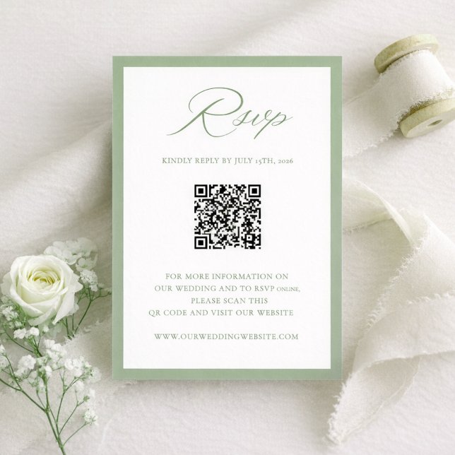 Elegant Sage Green Botanical Wedding RSVP Card (Criador carregado)