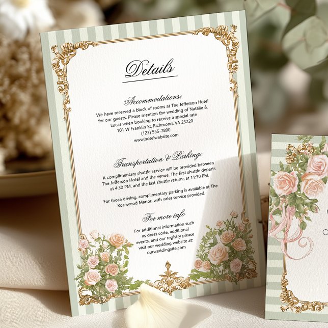 Elegant Sage Green Stripe Floral Details Card (Criador carregado)