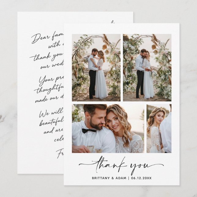 Elegant Script 4 Photo Agradecimento de Casamento  (Frente/Verso)