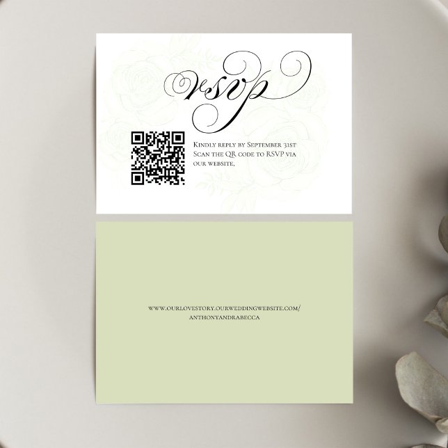 Elegant Script QR Code Wedding RSVP Response (Elegant script RSVP card with QR code for quick and easy wedding responses)