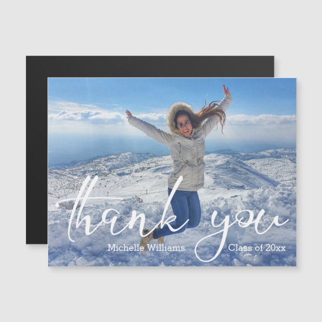 elegant script thank you graduation photo magnet (Frente/Verso)