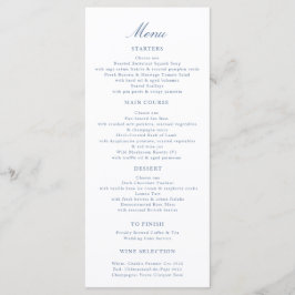 Elegant Script Wedding Menu Blue Toile Swans 