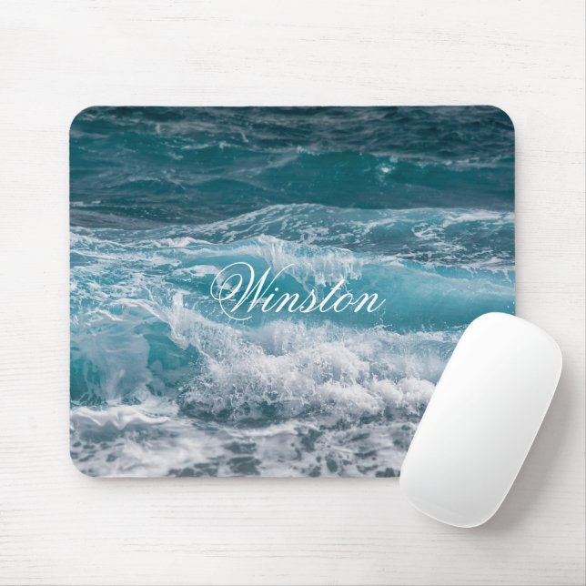 Elegant Sea Wave Pattern Personalized Mouse Pad (Com mouse)