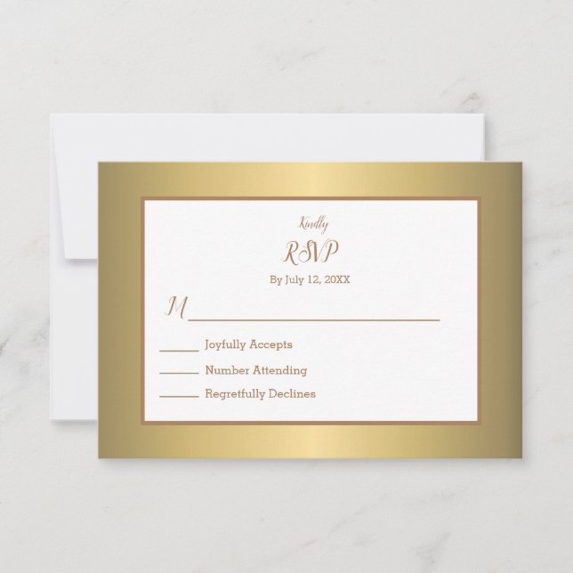 Elegant Simple Gold Color Design Wedding RSVP Card (Frente)