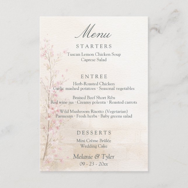 Elegant Spring Botanical Wedding Menu Card (Frente)