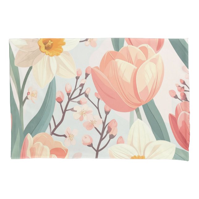 Elegant Spring Floral Pillow – Pastel Tulips (Frente)