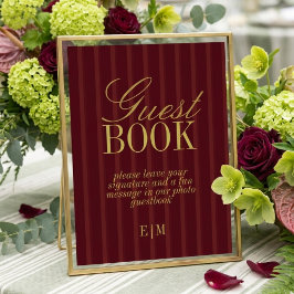 Elegant Stripe Burgundy Wedding Guest Book Sign