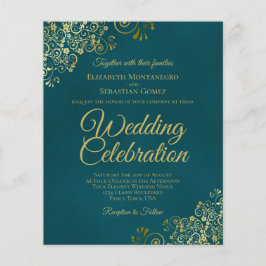 Elegant Teal & Gold BUDGET Wedding Invitation