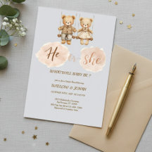 Elegant Teddy Bear "He or She" Gender Reveal 
