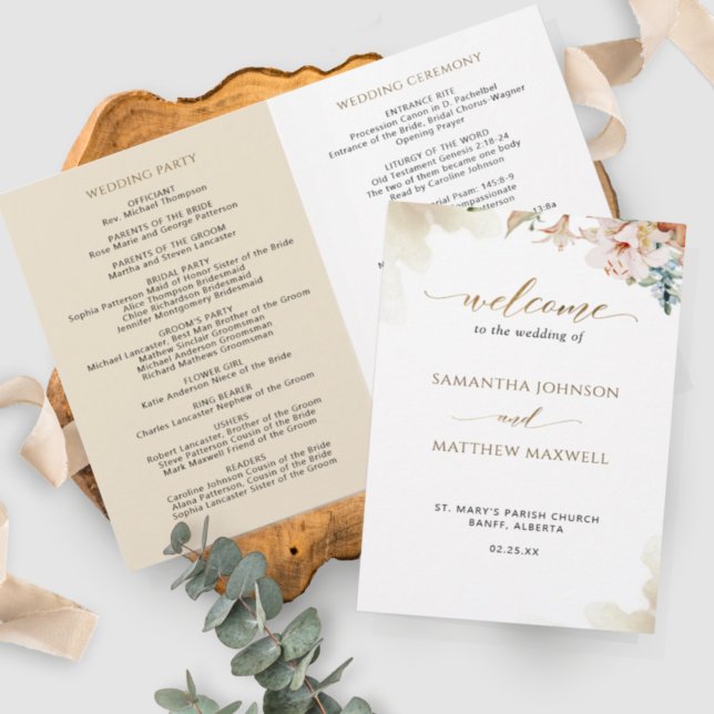 Elegant Terracotta Floral Wedding Ceremony Program (Criador carregado)