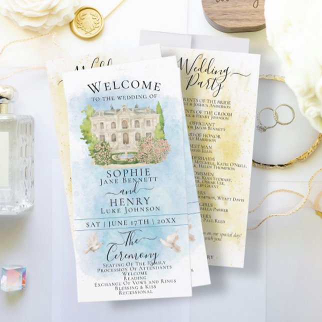 Elegant Venue Fountain dove Luxury Weding Program (Criador carregado)