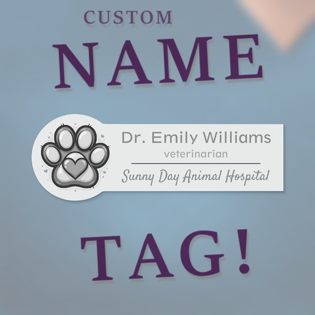 Elegant Veterinarian Nome de etiqueta com Paw Prin (🐾💼 Stylish custom vet name tag – professional, elegant & animal-friendly!)