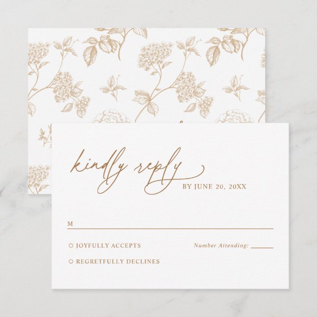 Elegant Vintage Gold Floral Wedding RSVP Card (Frente/Verso)