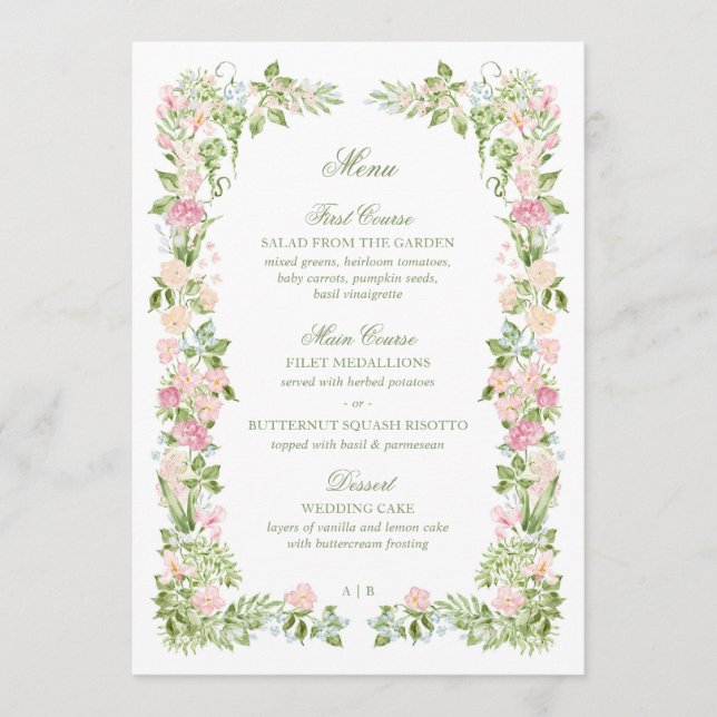 Elegant Watercolor Floral Wedding Reception Menu (Frente)