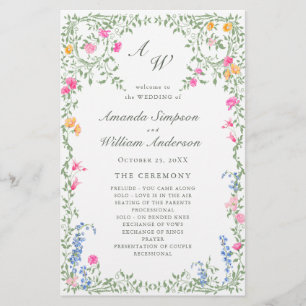 Elegant Watercolor Floral Wedeemony Program