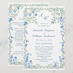 Elegant Watercolor Floral Wedeemony Program