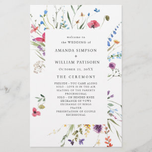 Elegant Watercolor Floral Wedeemony Program
