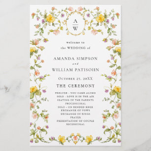 Elegant Watercolor Floral Wedeemony Program