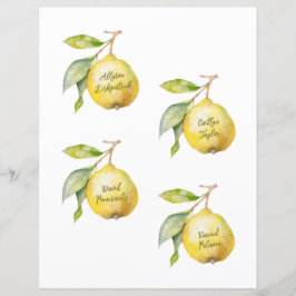 Elegant Watercolor Lemon Wedding Place Card Tags