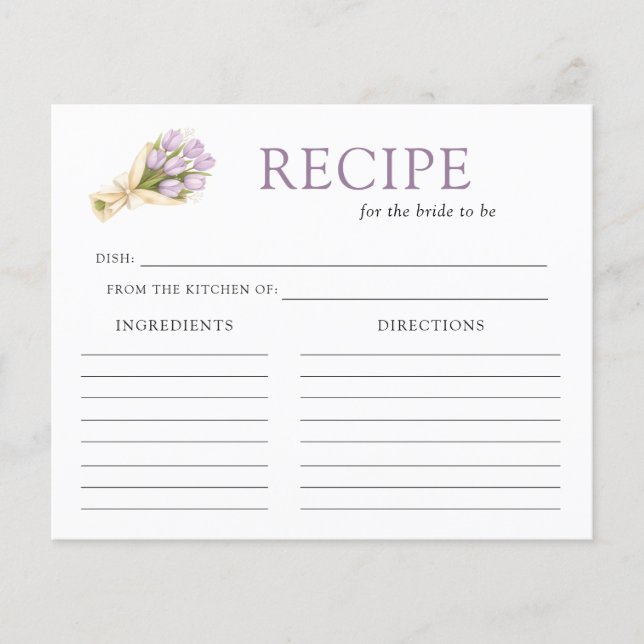Elegant Watercolor Tulip Bridal Shower Recipe Card (Frente)