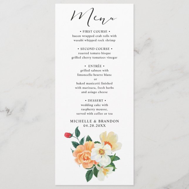 Elegant Wedding Menu Invitation Magnolia and thank (Frente)