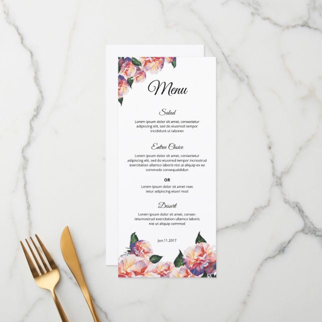 Elegant Wedding Menu Template – Printable design (Frente/Verso In Situ)